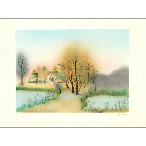 Etangs avec sa maison - Original Lithograph von der Künstlerin signiert und gerechtfertigt - Budget Reihe, kleiner Preis, decora