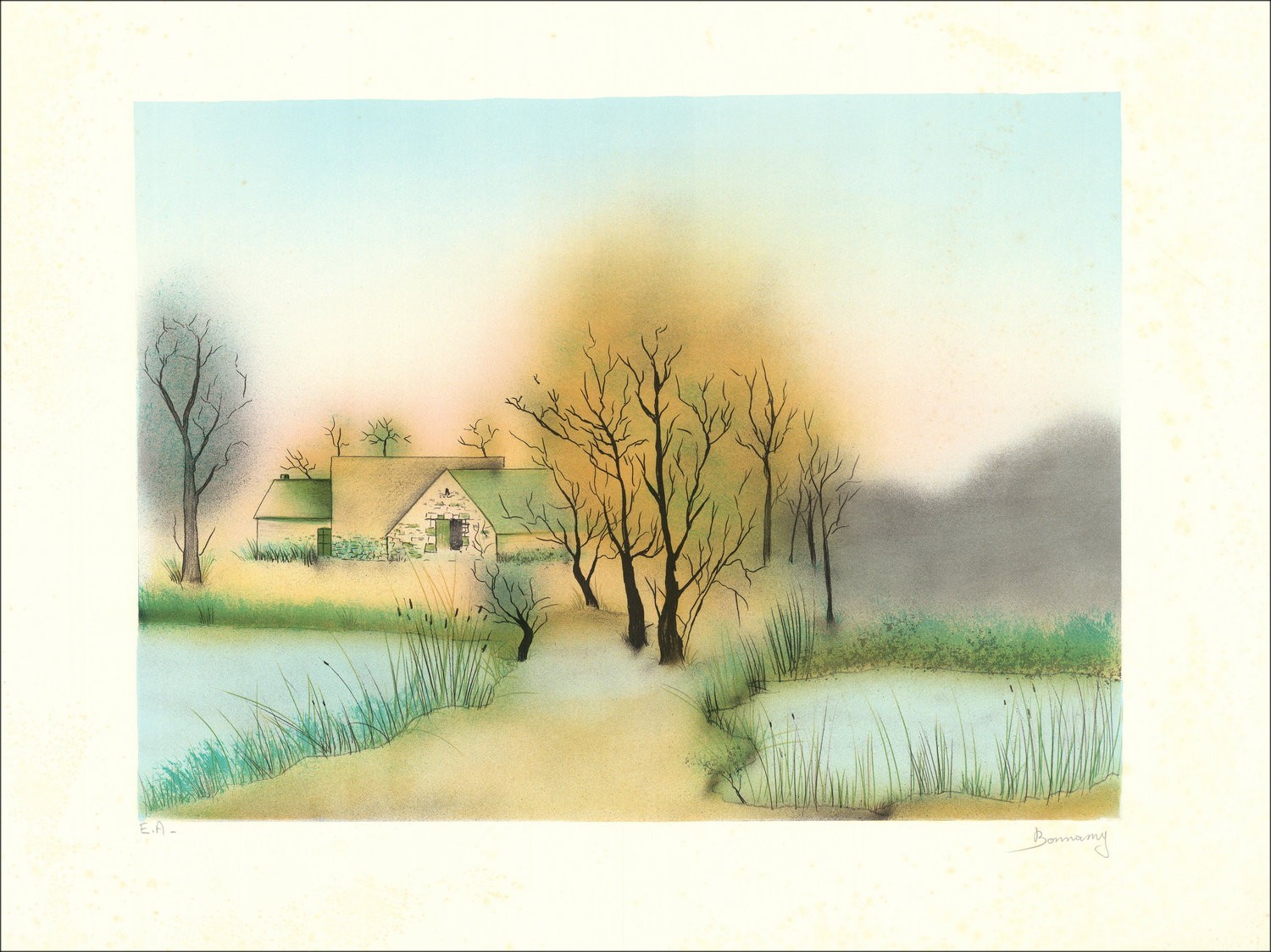 Estanques con su hogar - original firmado y justificado a lápiz por el artista - Rango de presupuesto, precio bajo, decoración