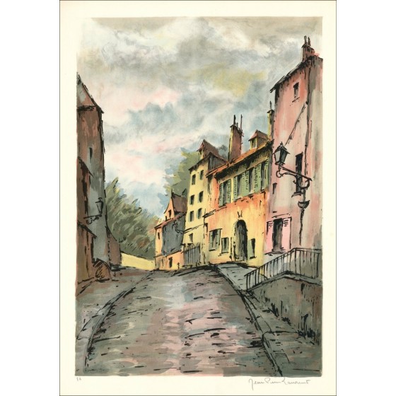 Rue du Village - Original-Lithographie unterzeichnet und gerechtfertigt im Bleistift des Künstlers - Budgetbereich, kleiner Prei