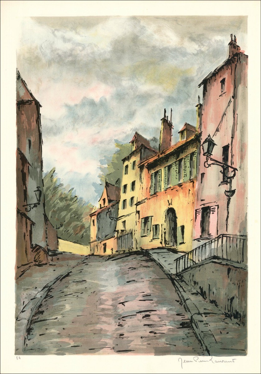 Rue du village - Original Lithograph signed and justified by the artist - Budget range, small prize, decoration, ouv