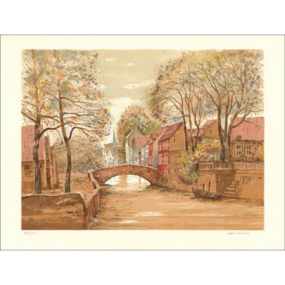 Das Dorfkanal - Original signierte Lithographie und nummeriert in Bleistift des Künstlers - Budgetbereich, kleiner Preis, Dekora