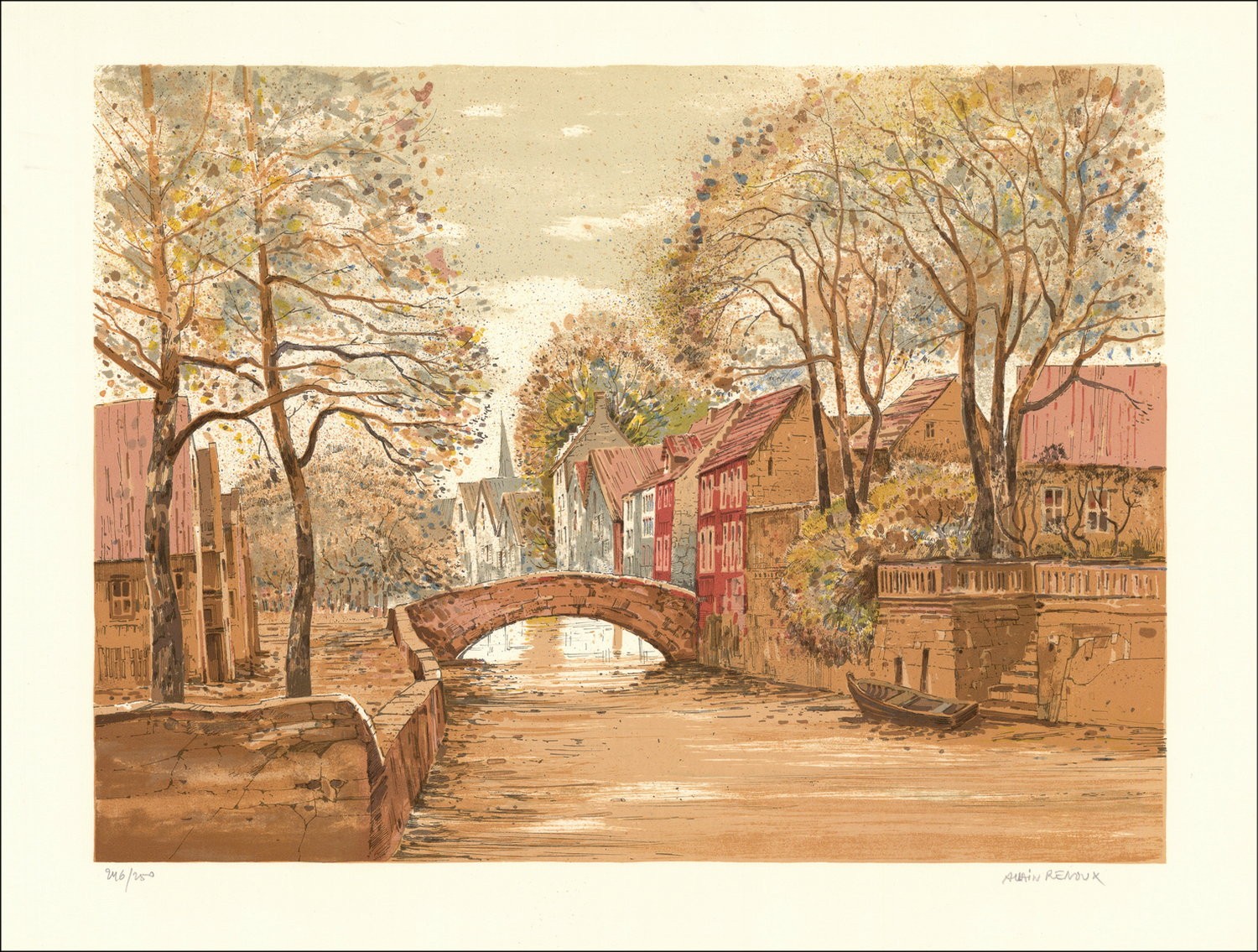 Le canal du village - Original Lithograph signed and numbered by the artist - Budget range, small prize, decoration
