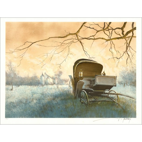 Autos am Rande des Schlosses - Original-Lithographie unterzeichnet und nummeriert in Bleistift des Künstlers - Budgetbereich, kl