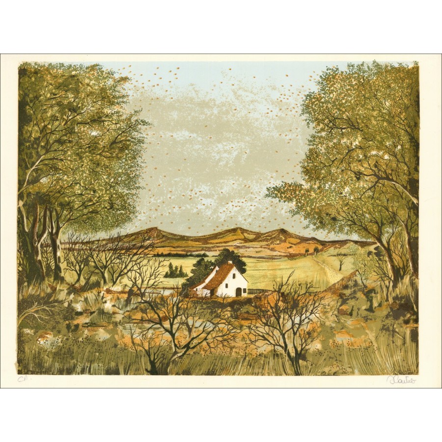 Landhaus - original signierte und berechtigte Lithographie im Bleistift des Künstlers - Budgetbereich, kleiner Preis, Dekoration