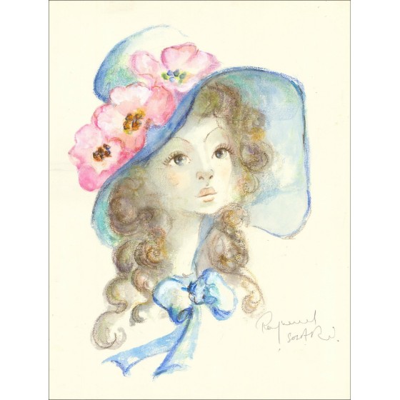 Elegant woman - Aquarelle Original signed in pencil by the artist - Budget range, small price, decoration, cheap work, cad