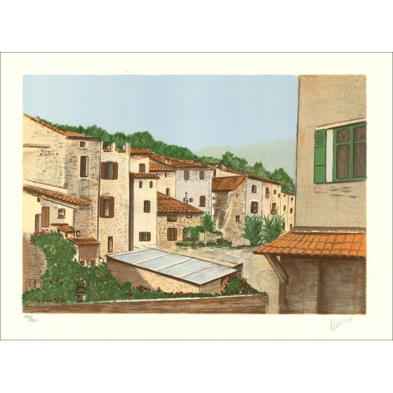 Dorf der Provence - Original-Lithographie unterzeichnet und nummeriert in Bleistift des Künstlers - Budgetbereich, kleiner Preis