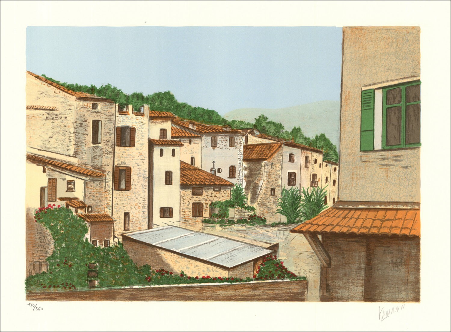 Village of Provence - Original Lithograph signed and numbered by the artist - Budget range, small prize, decoration