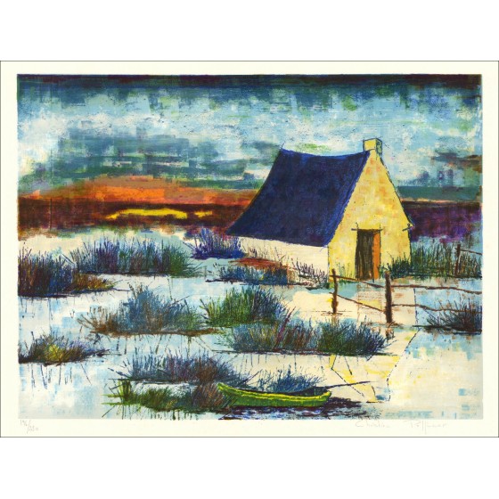 Cabina frente al mar - Litografía original firmada y lápiz numerada por el artista - Rango de presupuesto, Pequeño Precio, Decor