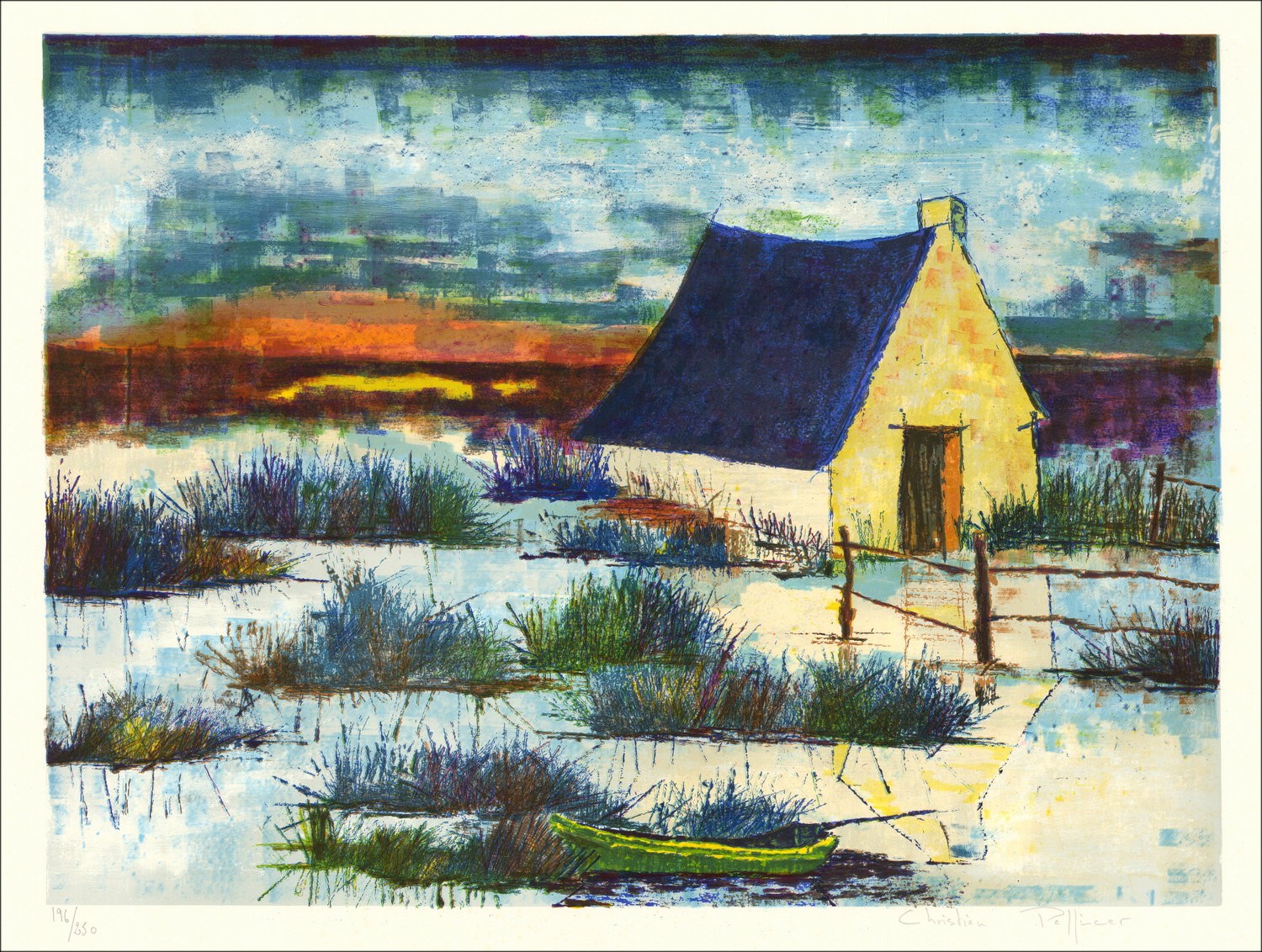 Waterfront Cabin - Original Lithographie unterzeichnet und nummeriert Bleistift des Künstlers - Budgetbereich, kleiner Preis, De