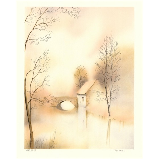 River bank - Original lithograph signed and numbered in pencil by the artist - Budget range, low price, decoration,