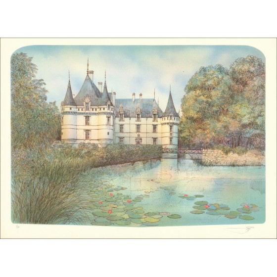 Rolf Rafflewski - Original-Lithographie "Castle Azay Le Curtain" 54x75cm - EX 1/250