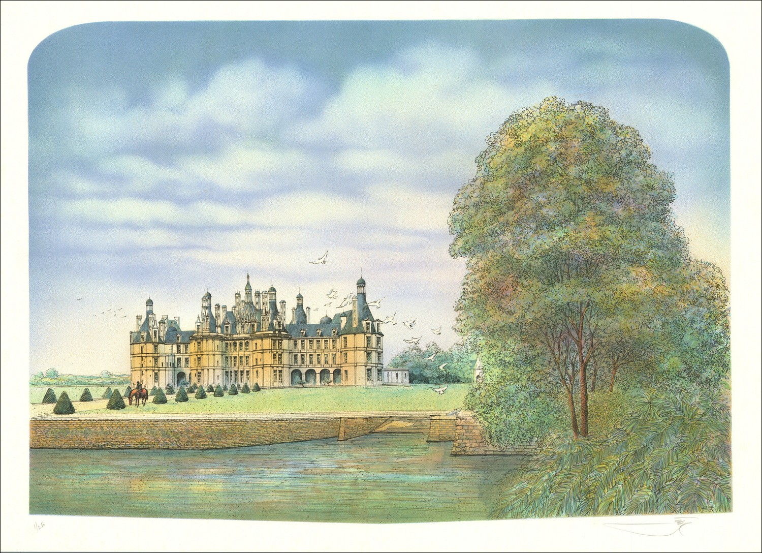 Rolf RAFFLEWSKI - Litografia originale "Castello di Chambord" 54x75cm - EX 1/250