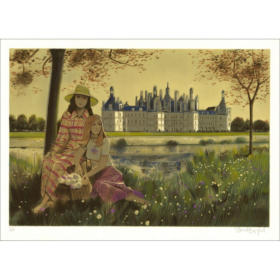 Robert Vernet-Bonfort - Litografia originale "Chambord Castle" 54x75cm - EX 1/250