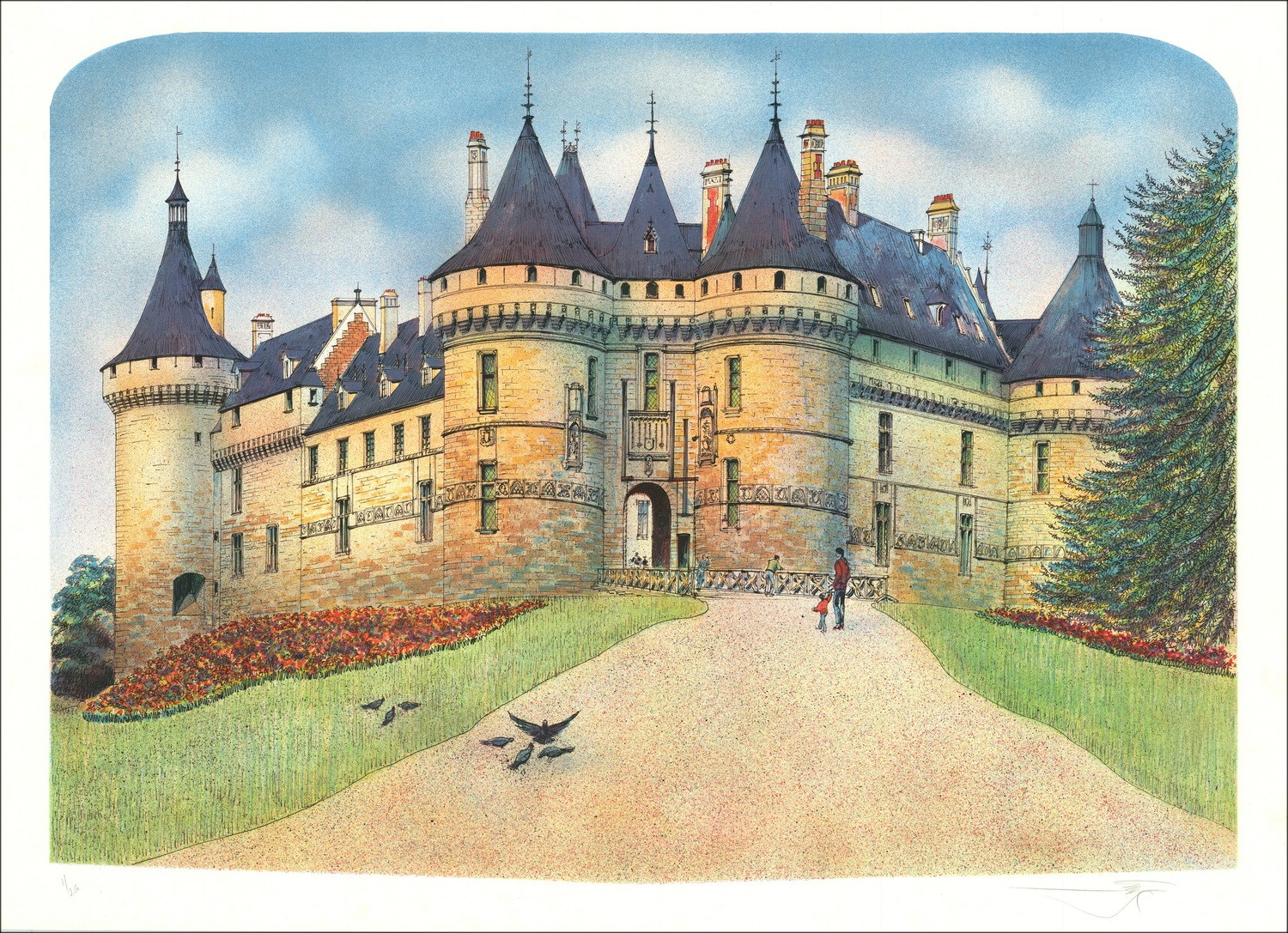 Rolf RAFFLEWSKI - Original Lithograph "Château de Chaumont" 54x75cm - Ex 1/250