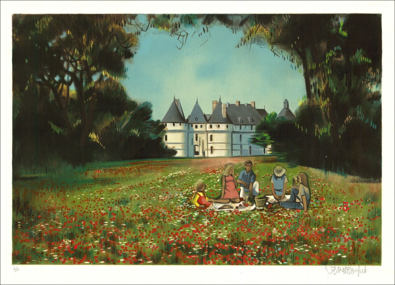 Robert Vernet-Bonfort - Original-Lithographie "Chaumont Castle" 54x75cm - EX 1/250