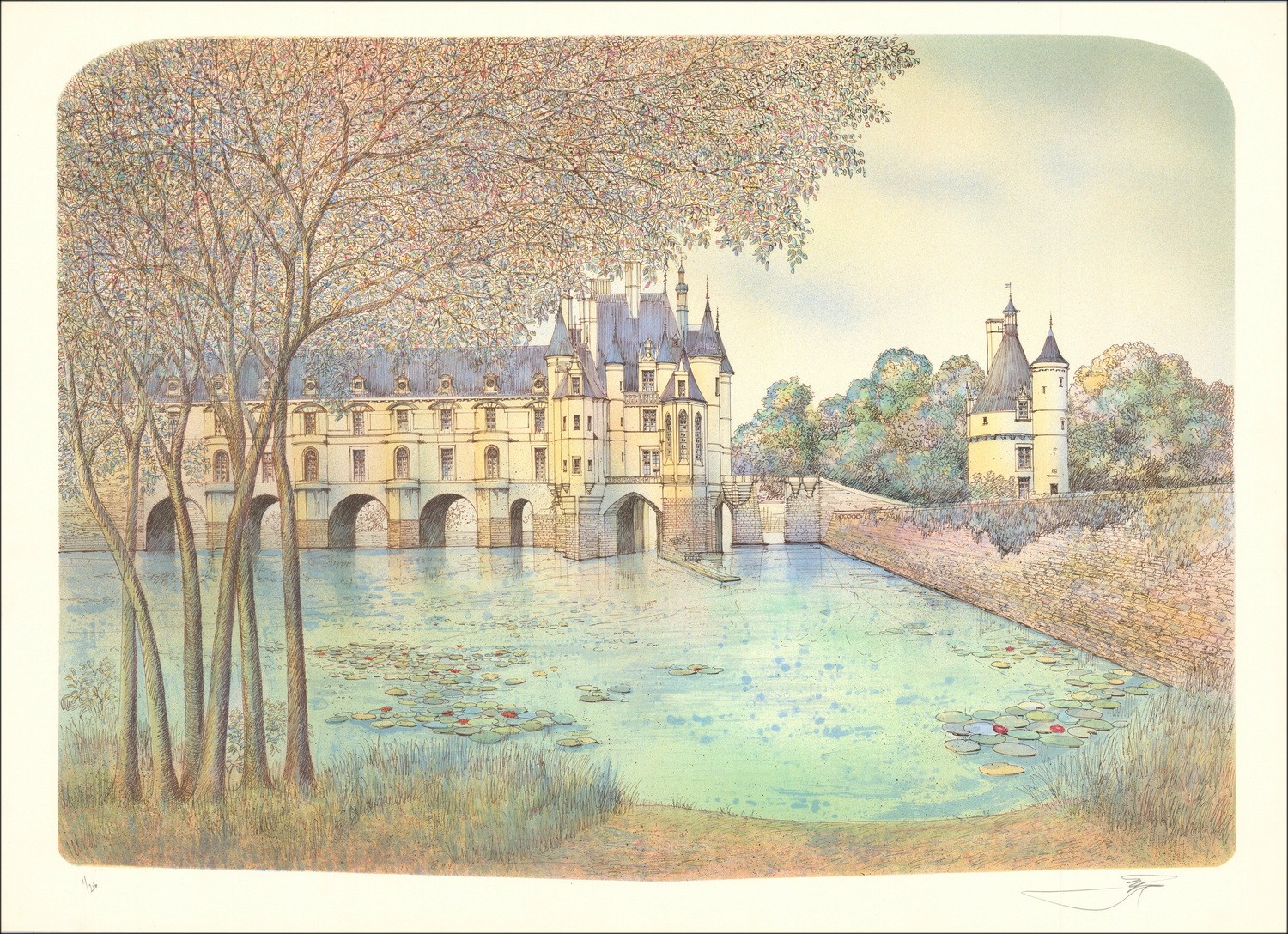Rolf Rafflewski - Original-Lithographie "Château de Chenonceau" 54x75cm - EX 1/250