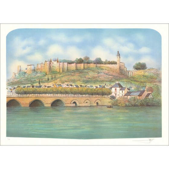 Rolf Rafflewski - Litografía original "Castillo de Chinon" 54x75cm - ex 1/250
