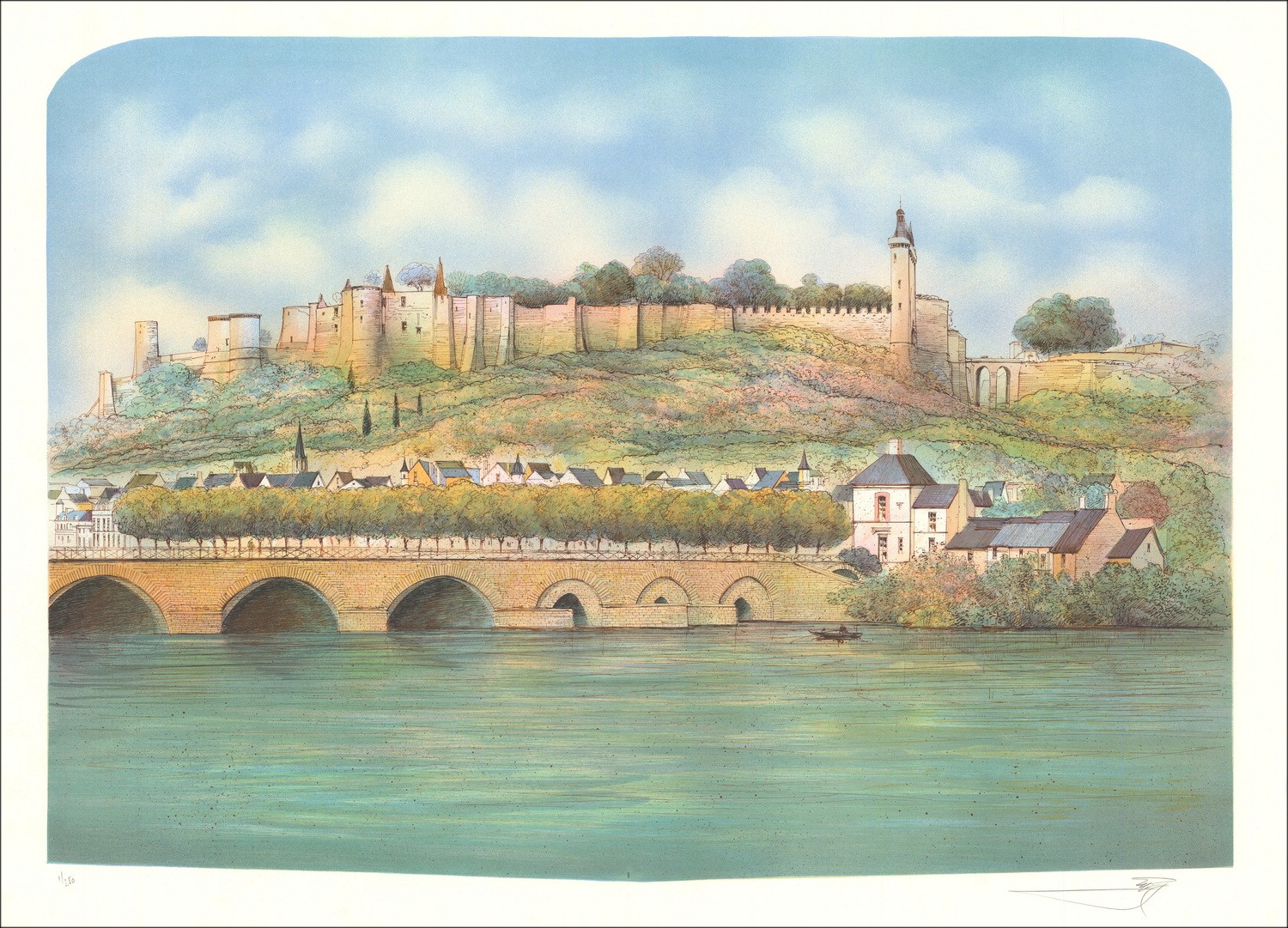 Rolf Rafflewski - Original-Lithographie "Chinon Castle" 54x75cm - EX 1/250