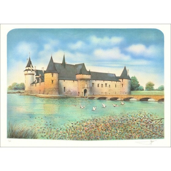 Rolf Rafflewski - Litografía original "Castillo de Plessis-Bourré" 54x75cm - Ex 1/250