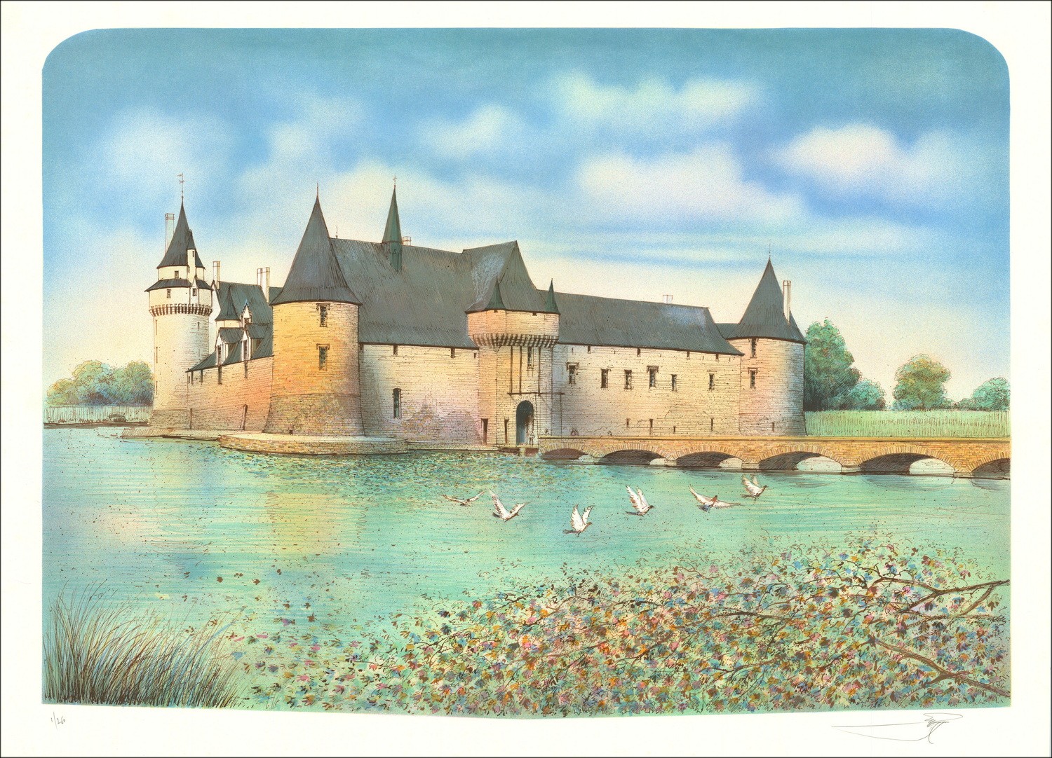 Rolf RAFFLEWSKI - Litografia originale "Castello di Plessis-Bourré" 54x75cm - EX 1/250