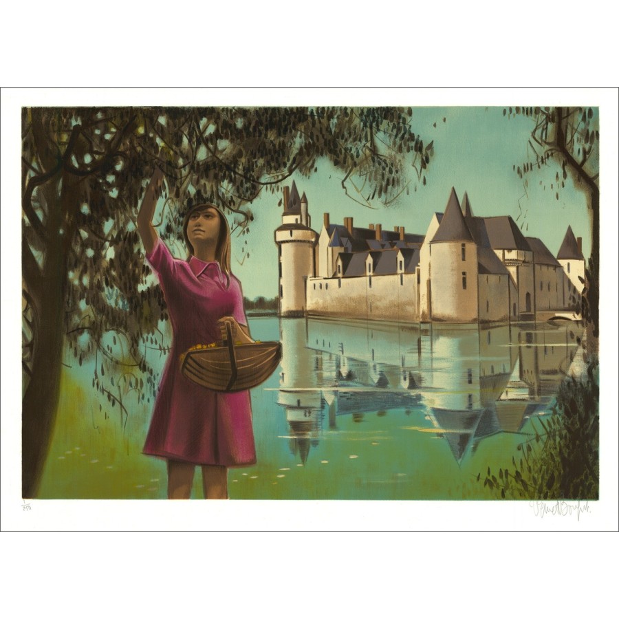 Robert VERNET-BONFORT - Litografía original "Château du Plessis-Bourré" 54x75cm - Ex 1/250
