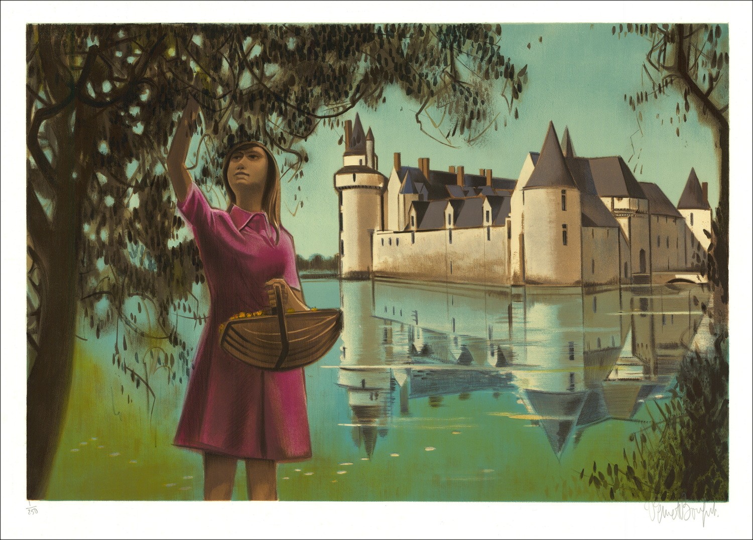 Robert Vernet-Bonfort - Litografia originale "Plessis-Bourré Castle" 54x75cm - EX 1/250