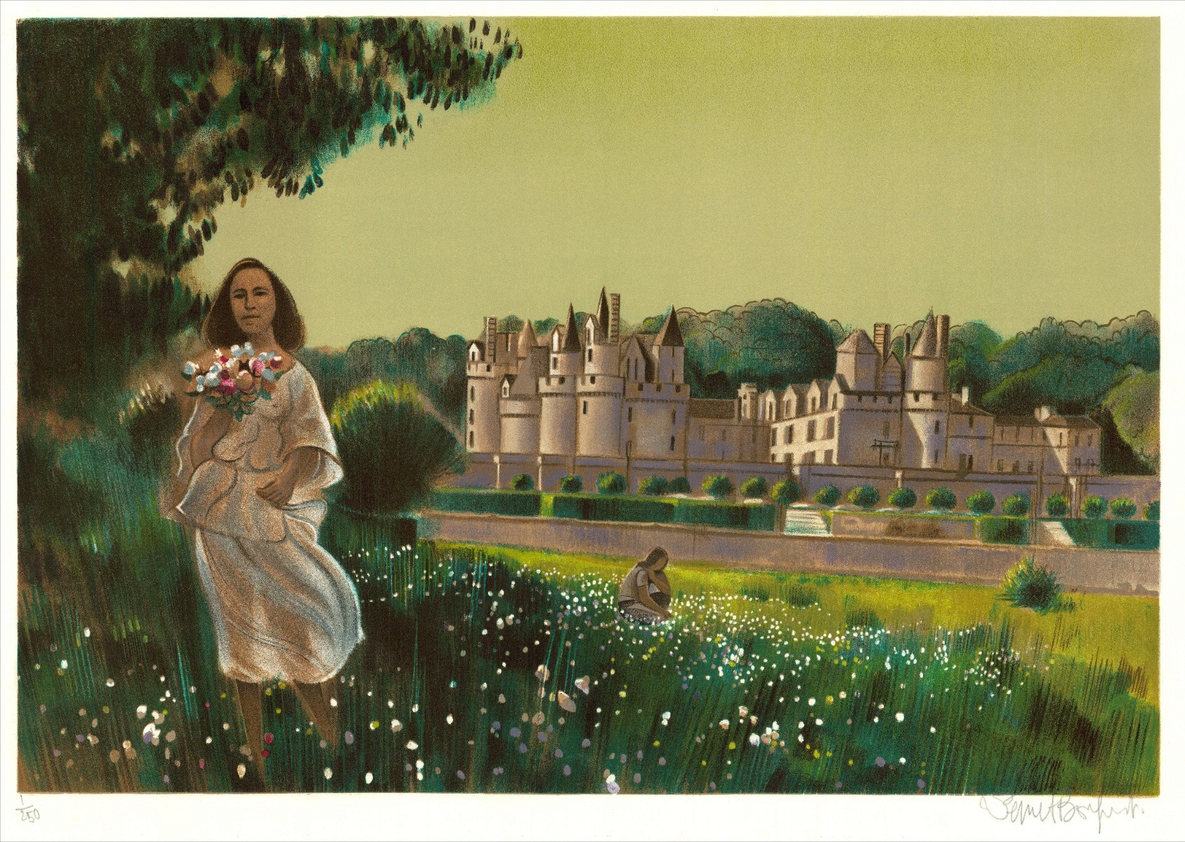 Robert VERNET-BONFORT - Litografía original "Château d'Ussé" 54x75cm - Ex 1/250