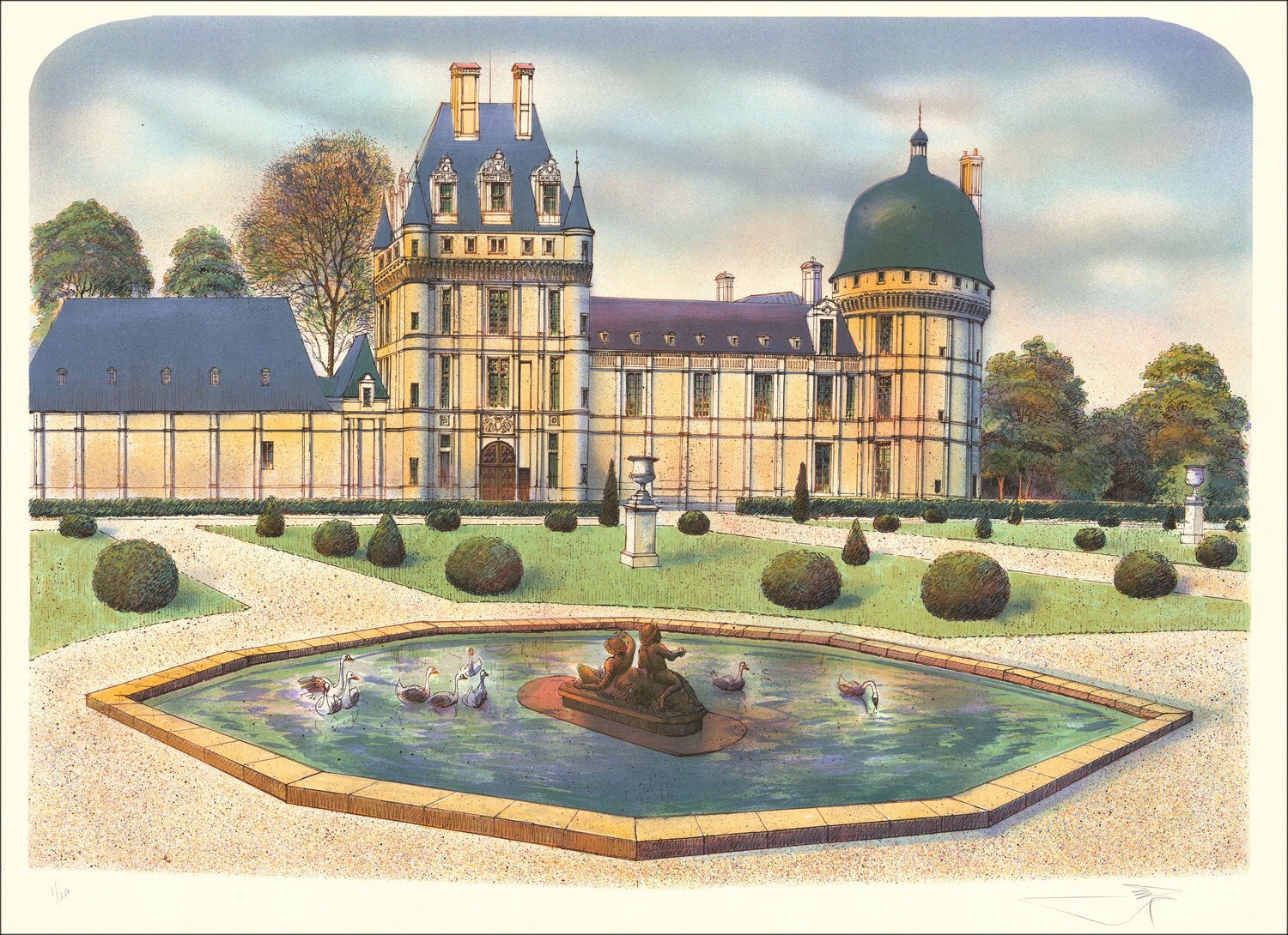 Castello di Valençay Un litografia originale di Rolf Rafflewski - 54x75cm 