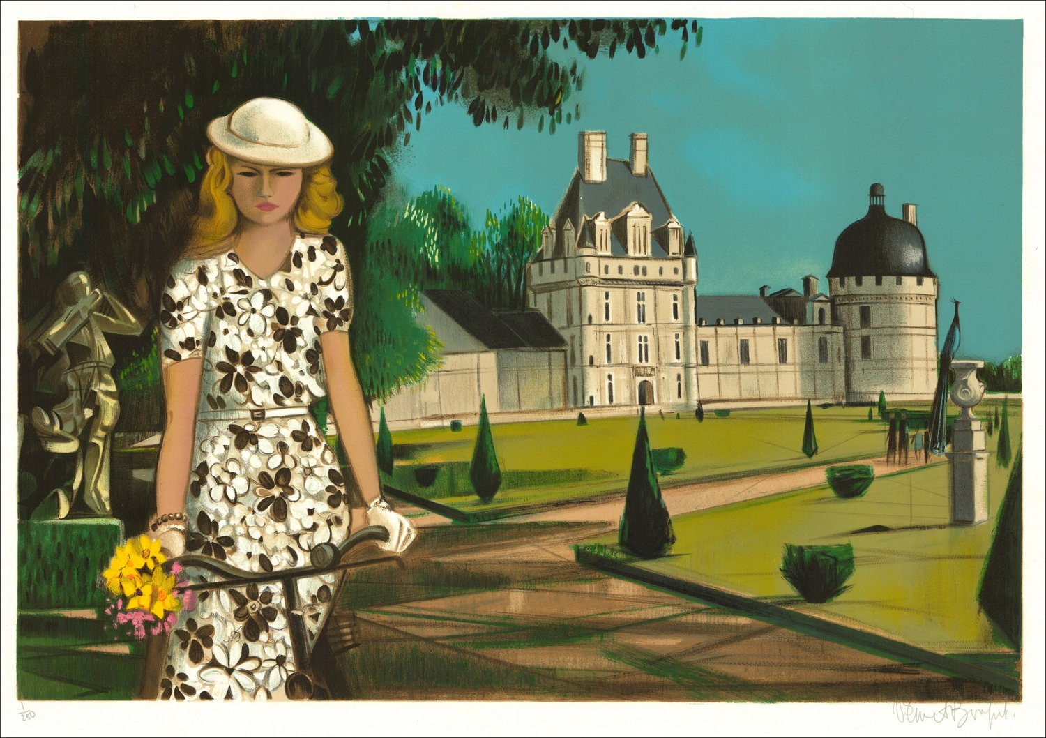 Robert Vernet-Bonfort - Litografia originale "Castello di Valençay" 54x75cm - EX 1/250