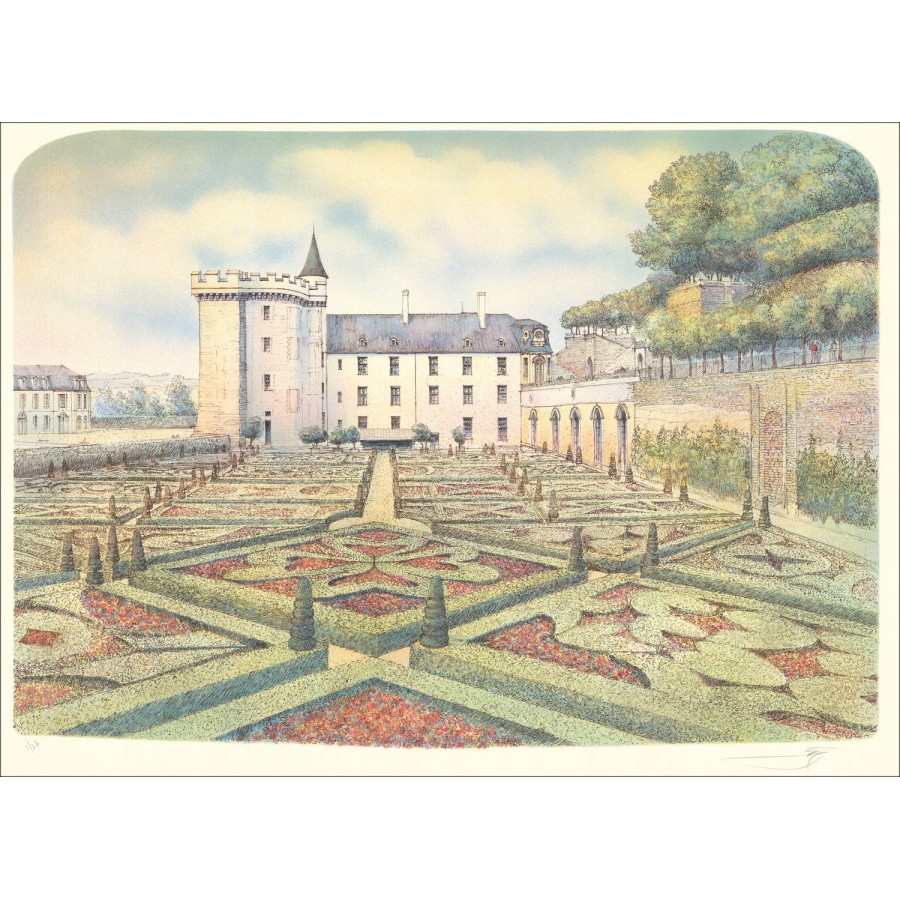 ROLF RAFFLEWSKI - Litografía original "Castillo de Villandry" 54x75cm - ex 1/250