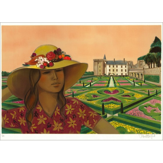 Robert Vernet-Bonfort - Litografía original "Castillo de Villandry" 54x75cm - ex 1/250