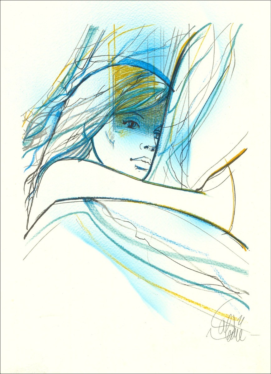 Jean-Baptiste Valadé - Litografía original mejorada "Impaciencia mejorada 3" 30x22cm