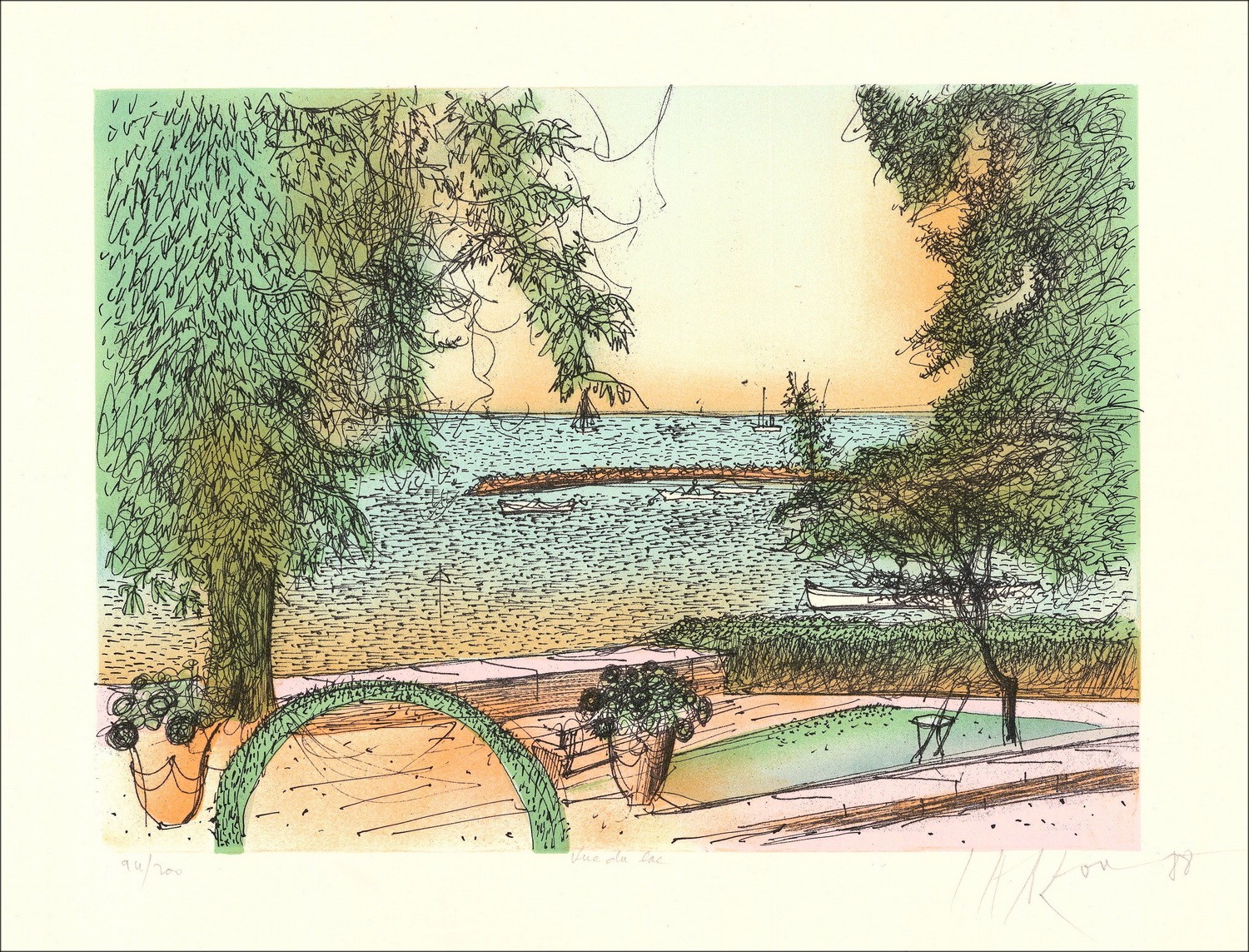 Vista del lago Jean CARZOU Lith originale originale da acquistare 1988