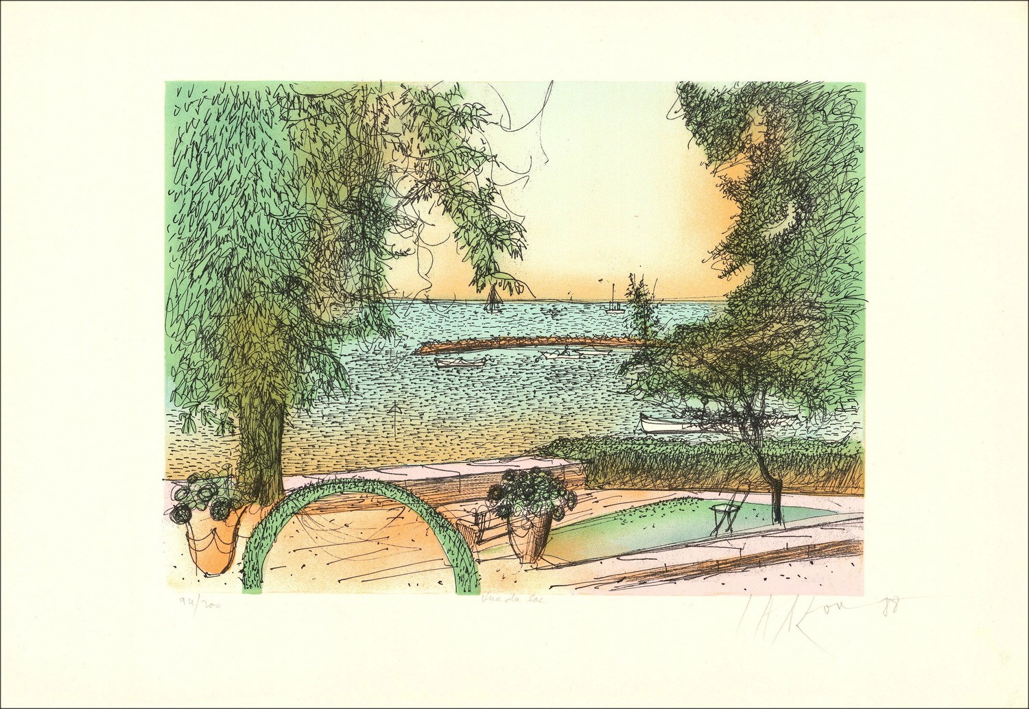 View of Lake Jean CARZOU Original Lithograph to buy 1988