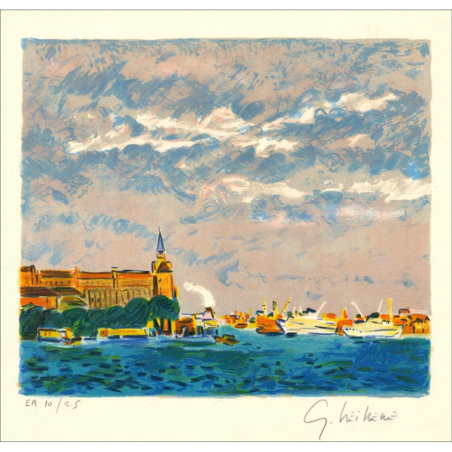 VIEILLEVIE Gérard - Lithographie Originale "Venise" 35x37 cm