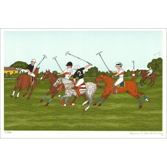 Vincent HADDELSEY - Originele litho "De polo" 37x54 cm - 1985 - ondertekend en genummerd