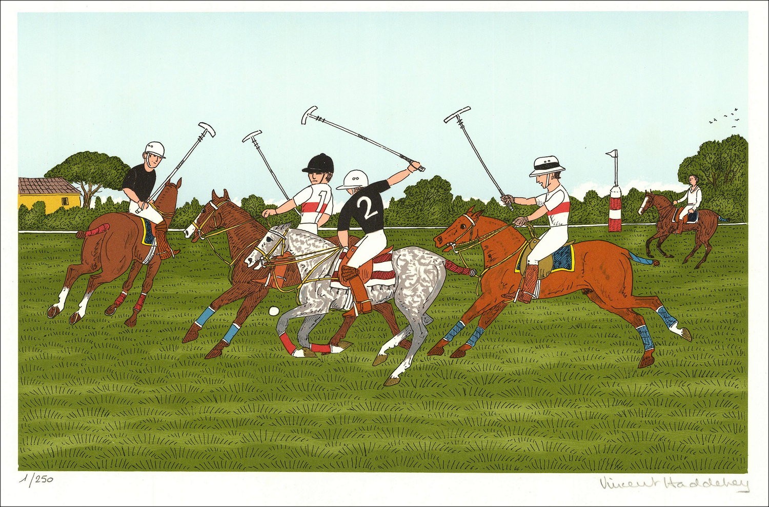 Vincent HADDELSEY - Lithographie originale "Le polo" 37x54 cm - 1985 - Signée et Numérotée