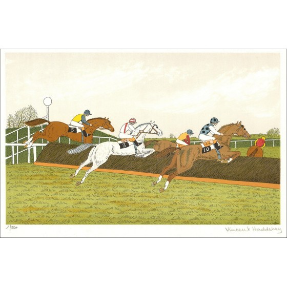 Vincent Haddelsey - Litografía original "Steeple-Chase en Auteuil 2" 37x54 cm - 1985 - Firmado y numerado
