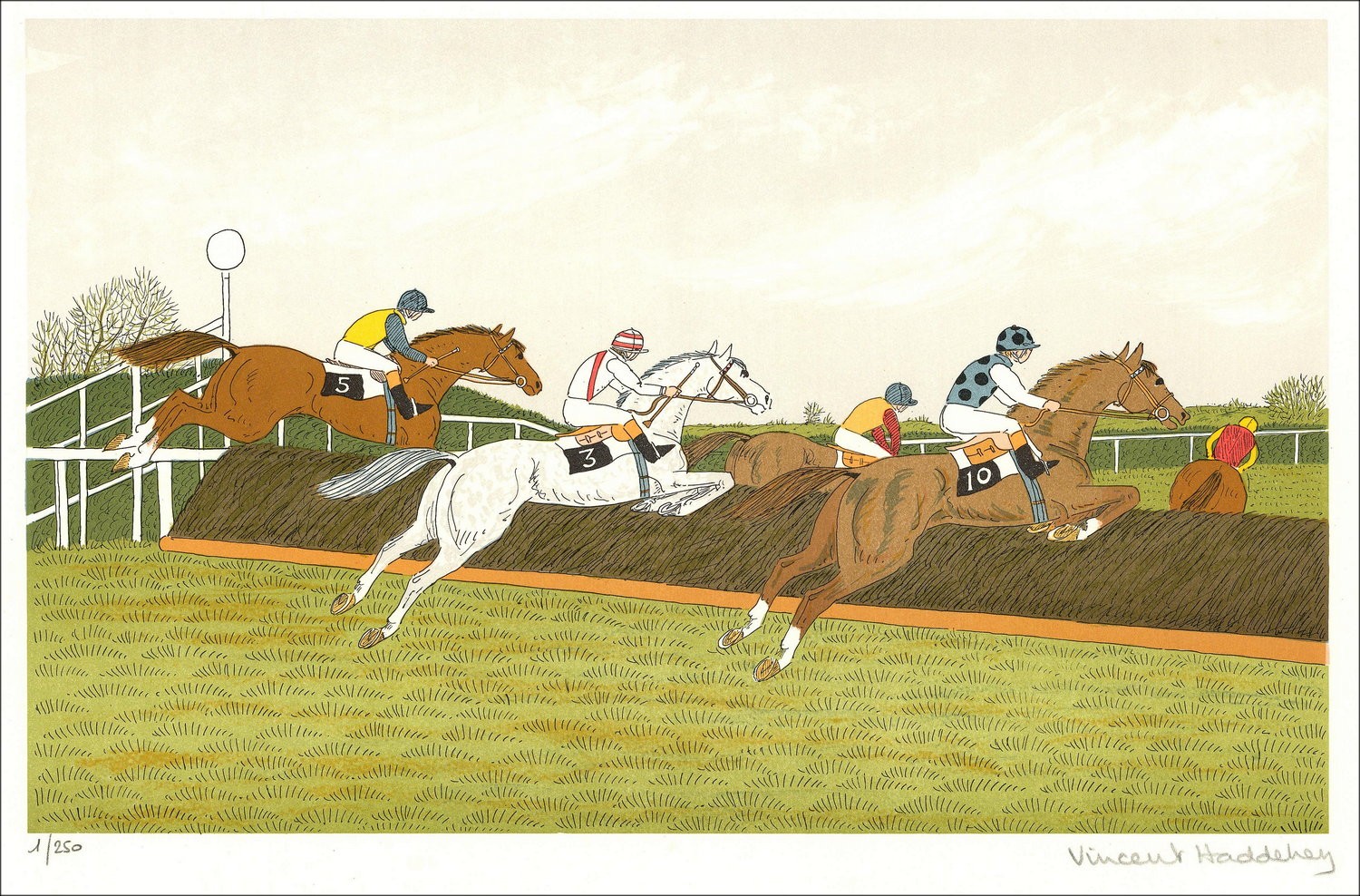 Vincent Haddelsey - Litografia originale "Campion-inseguimento in Auteuil 2" 37x54 cm - 1985 - firmato e numerato