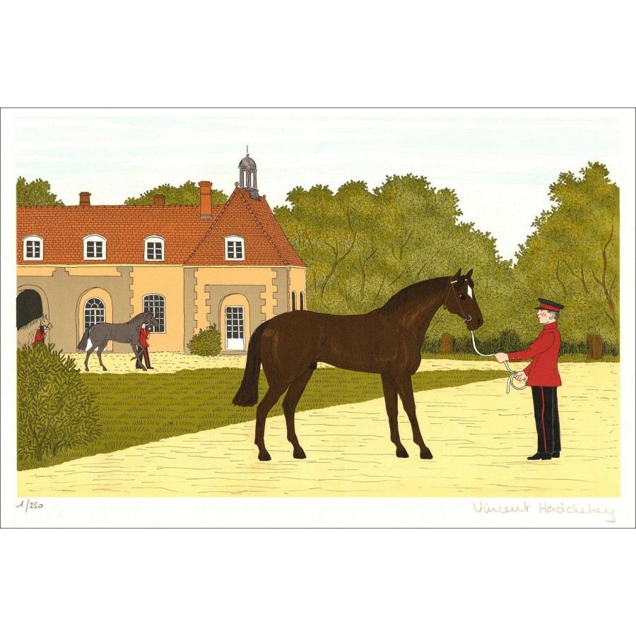 Vincent HADDELSEY - Originele lithografie "De National Haras" 37x54 cm - 1985 - Ondertekend en genummerd