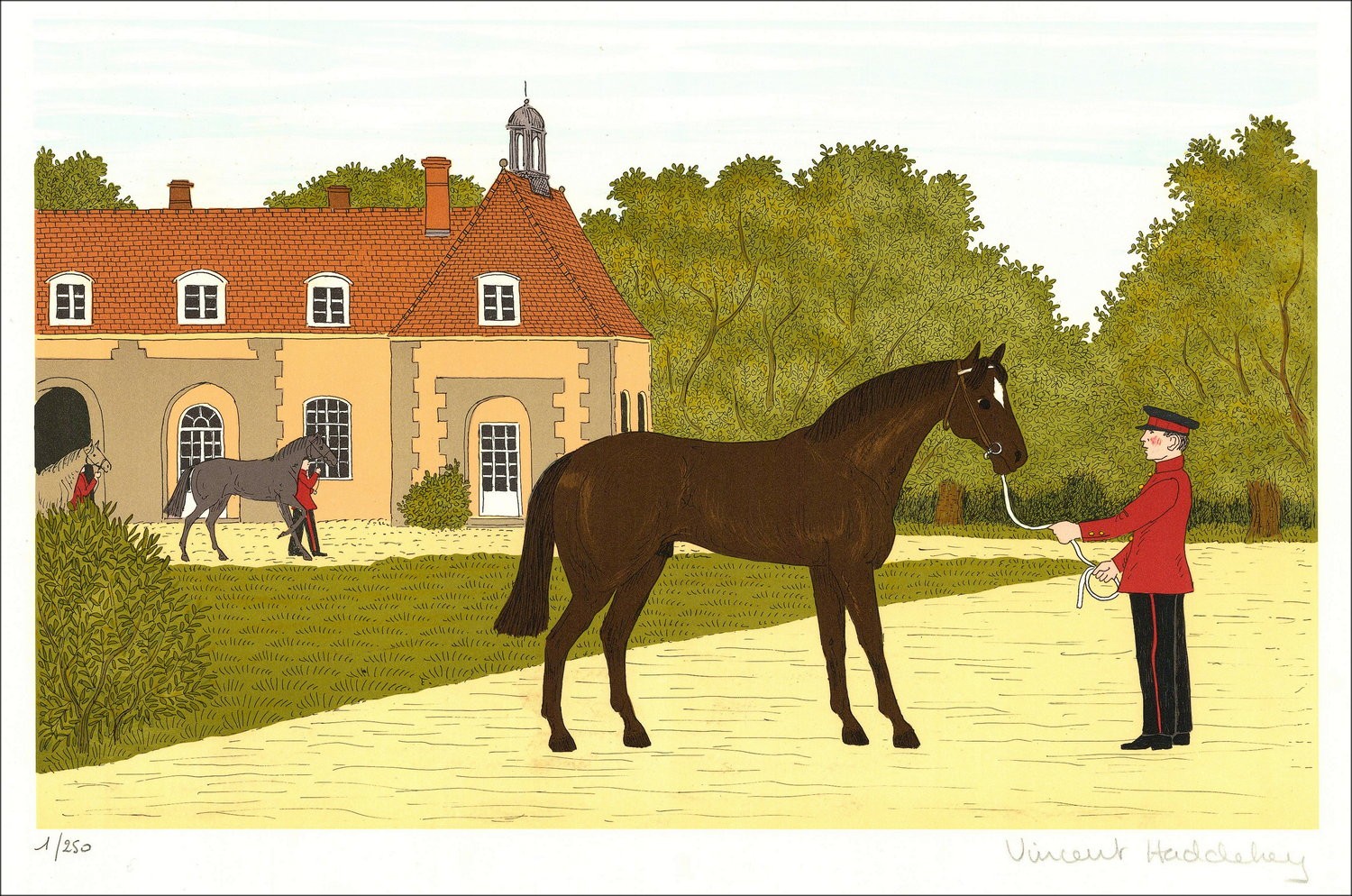 Vincent HADDELSEY - Originele lithografie "De National Haras" 37x54 cm - 1985 - Ondertekend en genummerd