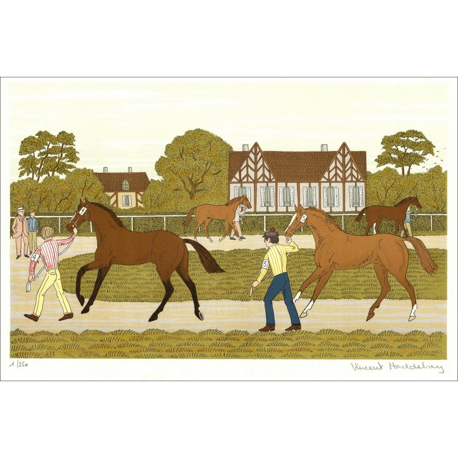 Vincent HADDELSEY - Lithographie originale "Les ventes de yearling" 37x54 cm - 1985 - Signée et Numérotée
