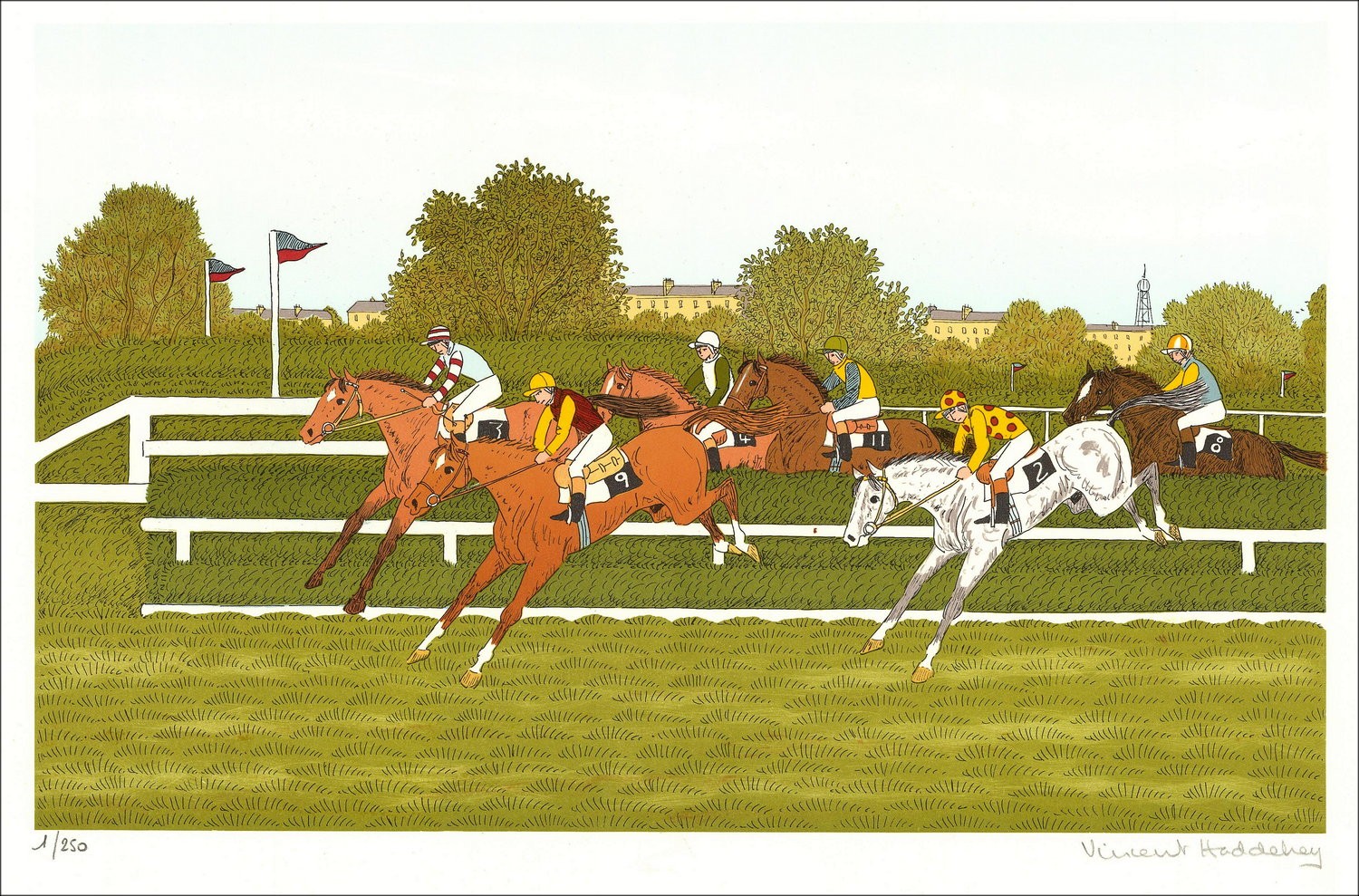 Vincent Haddelsey - Original-Lithographie "The Steeple-Chase in Außuil" 37x54 cm - 1985 - signiert und nummeriert