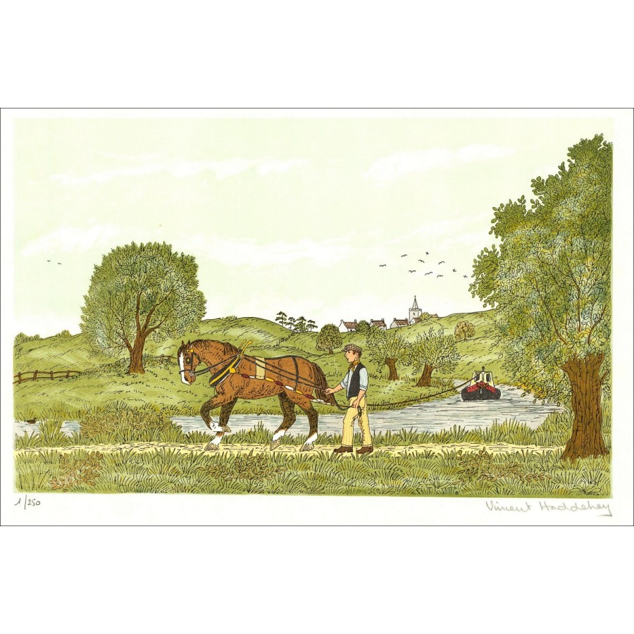 Vincent HADDELSEY - Lithographie originale "Le halage" 37x54 cm - 1985 - Signée et Numérotée