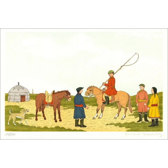 Vincent HADDELSEY - Originele lithografie "De Mongolië" 37x54 cm - 1985 - ondertekend en genummerd
