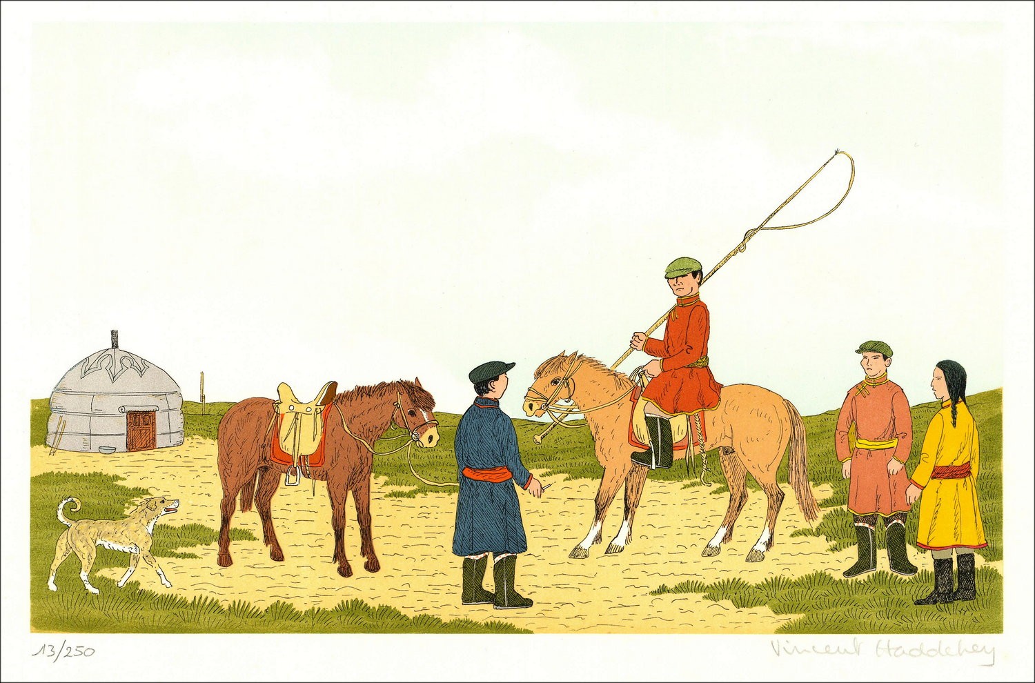 Vincent Haddelsey - Original-Lithographie "Die Mongolei" 37x54 cm - 1985 - signiert und nummeriert
