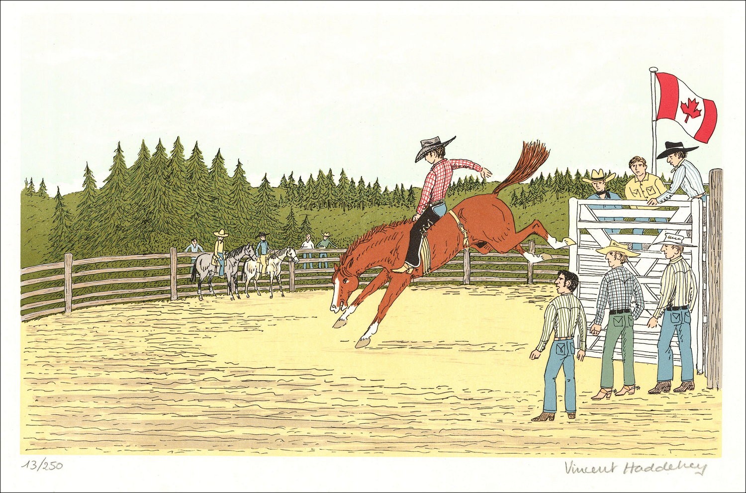 Vincent HADDELSEY - Original Lithograph "Le rodeo" 37x54 cm - 1985 - Signed and numbered