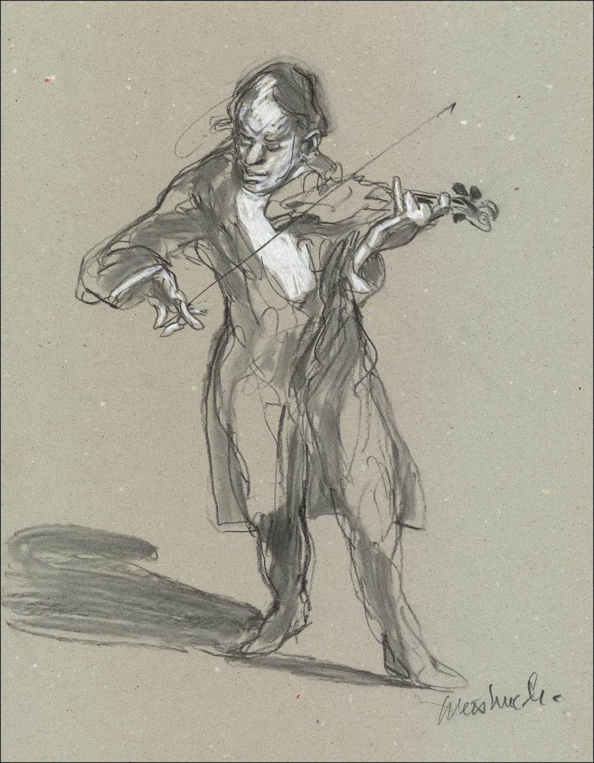 Compra dibujo original en Claude Weisbuch lápiz el violinista 