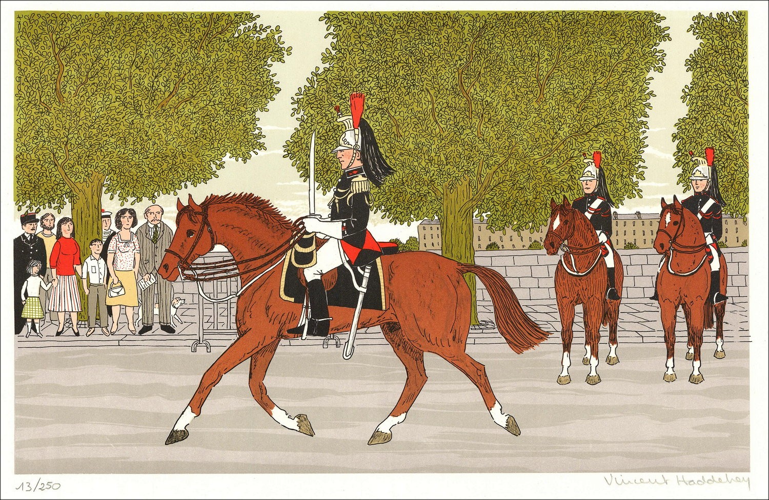 Vincent Haddelsey - Litografia originale "La guardia repubblicana" 37x54 cm - 1985 - firmata e numerata