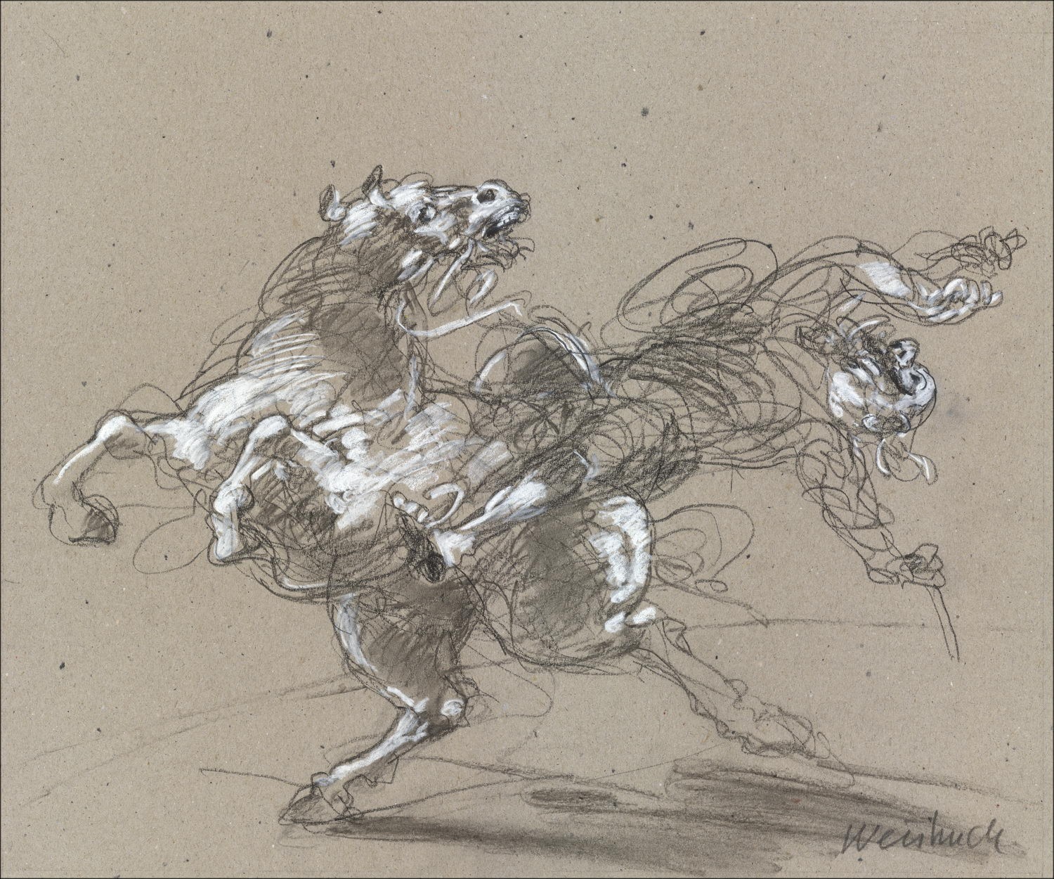 Claude WEISBUCH Don Quixote, the fall Original drawing